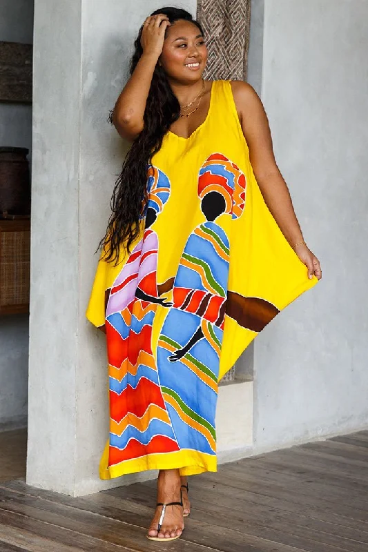 Everyday Chic SHU-SHI Women's Handpainted Casual Beach Cover-up Loose Tank Sundress for Summer