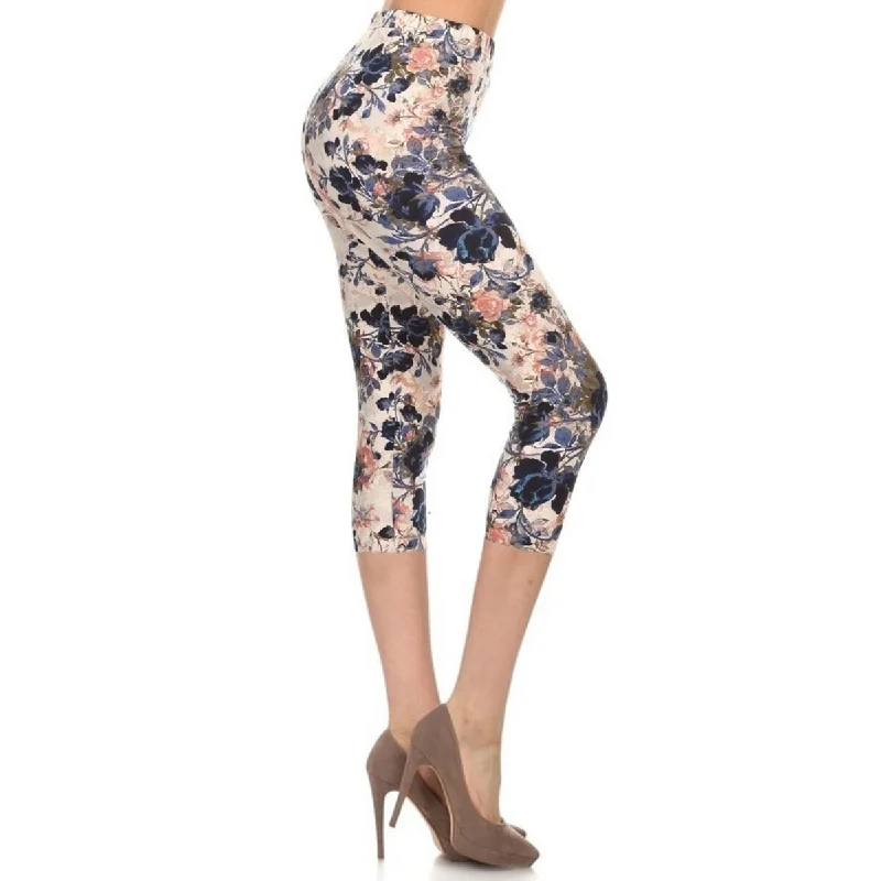 Warm Wear Multi-color Print Cropped Capri Leggings In A Fitted Style With A Banded High Waist