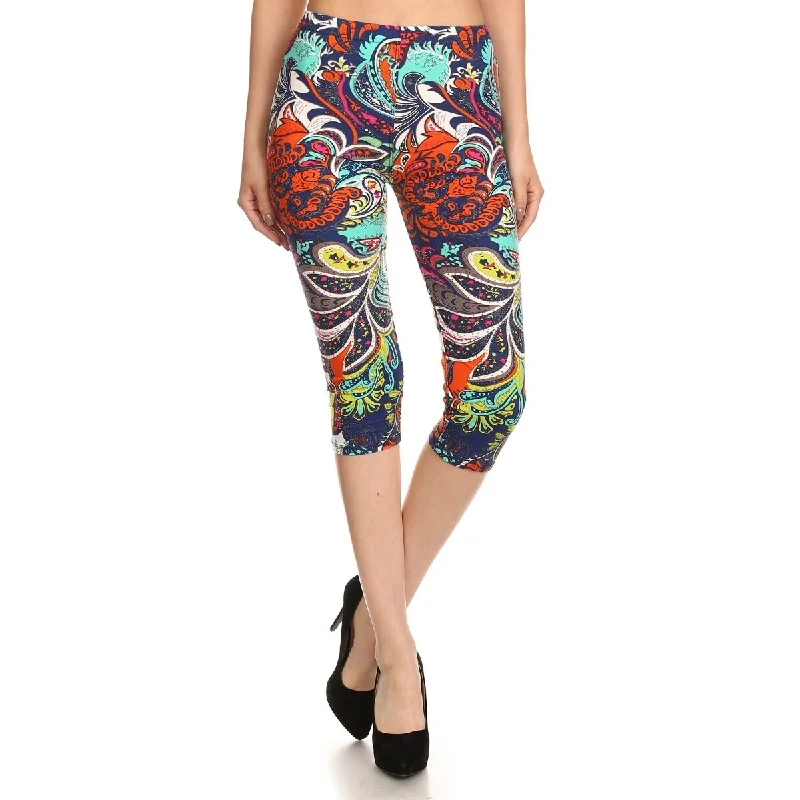Relaxed Looks Multi-color Ornate Print Cropped Length Fitted Leggings