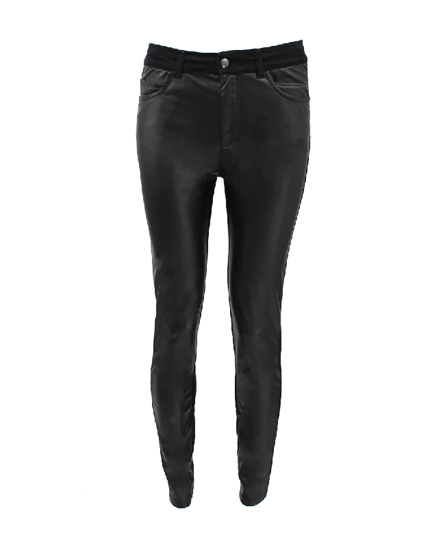 Versatile Style Stretch Denim and Leather Pant