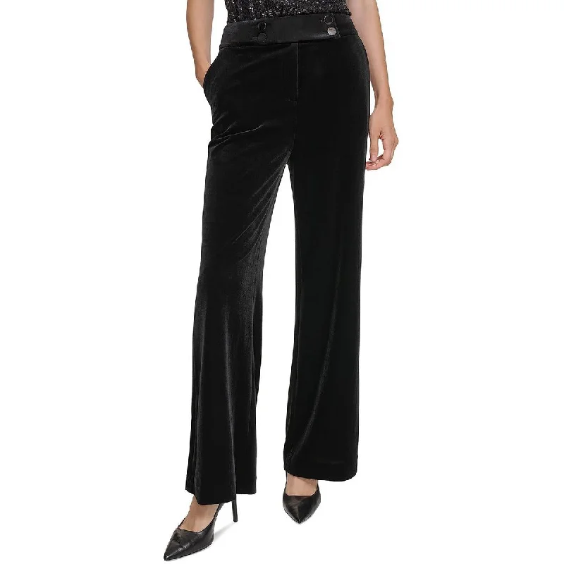 Casual Comfort Calvin Klein Womens Whitney Velvet High-Rise Wide Leg Pants