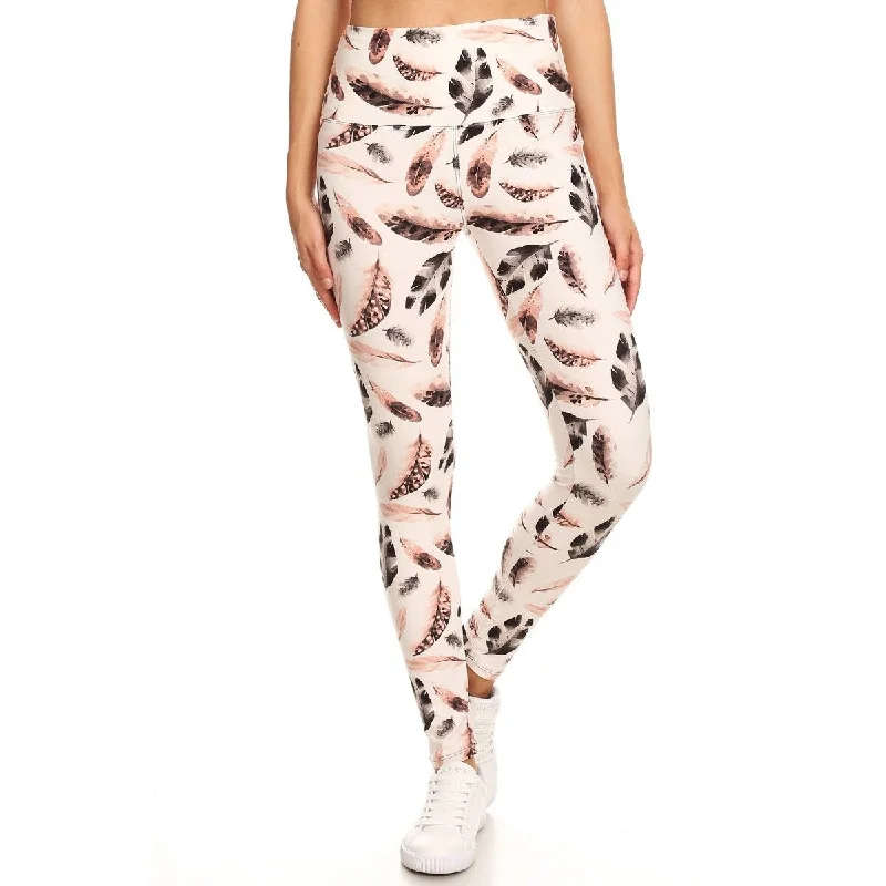 Modern Comfort Wear Long Yoga Style Banded Lined Leaf Printed Knit Legging
