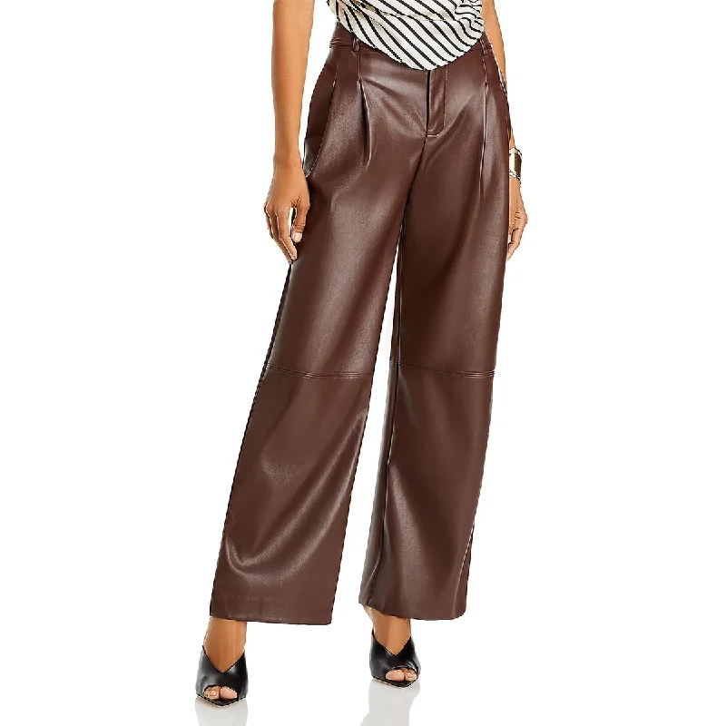 Simple Comfort Line & Dot Womens Faux Leather Pleated Wide Leg Pants