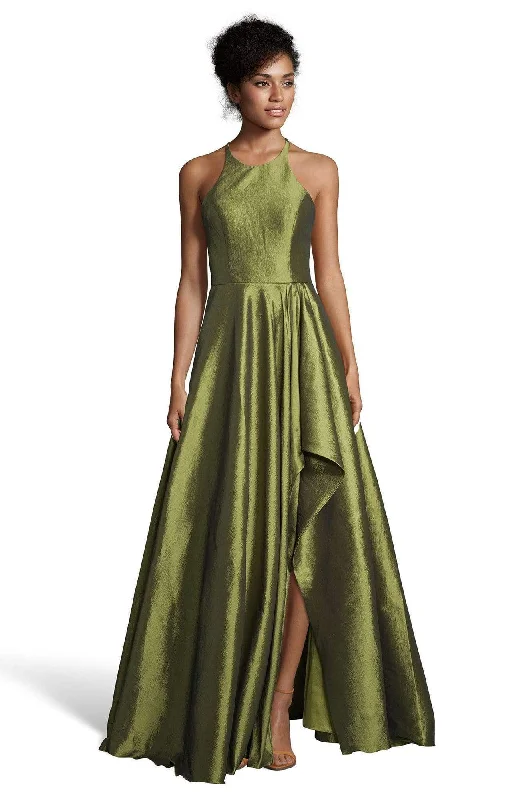 Cozy Essentials Wear Alyce Paris - 60713 Halter Neck Mid-Open Back Shimmer High Low Gown - 1 pc Navy In Size 4 Available