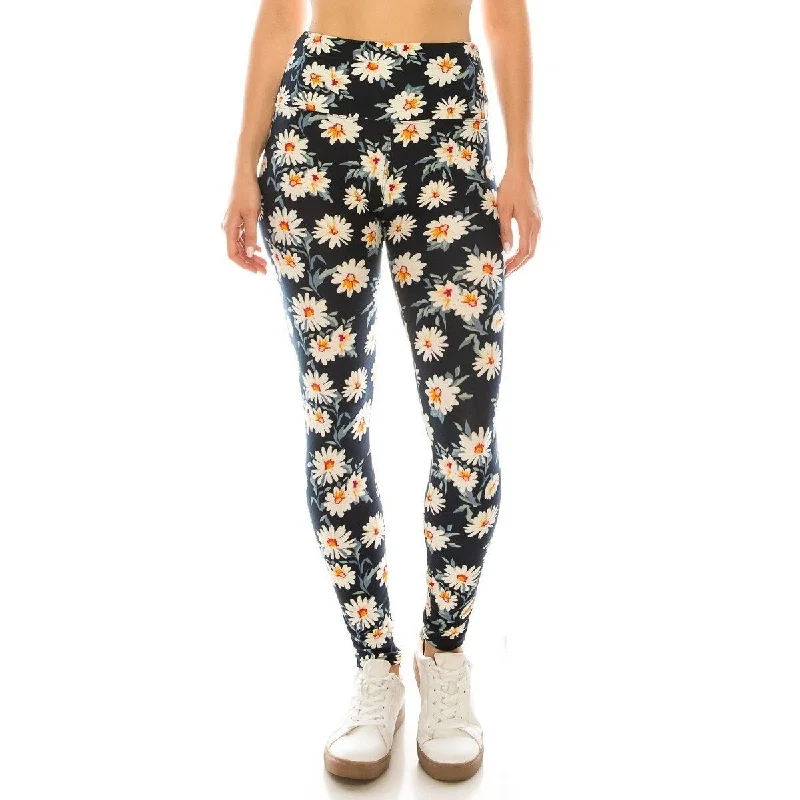 Warm Layers Long Yoga Style Banded Lined Multi Printed Knit Legging With High Waist