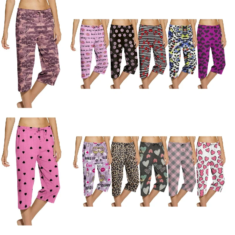Soft Feel 5Pack Womens Capri Pajama Pants Soft Comfy Summer Sleepwear With Drawstring