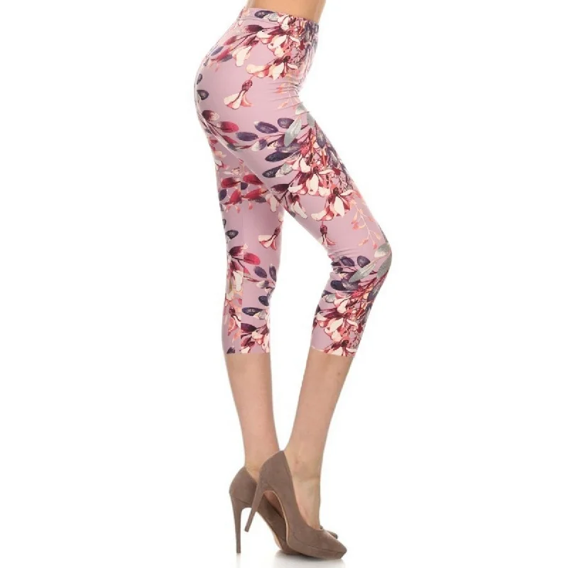 Simple Comfort Multi-color Print Cropped Capri Leggings In A Fitted Style With A Banded High Waist