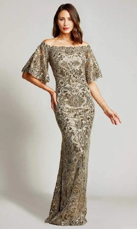Warm Layers Tadashi Shoji - Butterfly Sleeves Paillette Sequin Sheath Dress ATV17375L - 1 pc Pumice In Size 6 Available