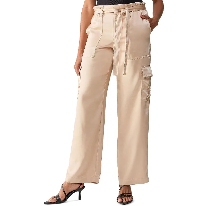 Relaxed Chic Sanctuary Womens All Tied Up Satin Wide Leg Cargo Pants