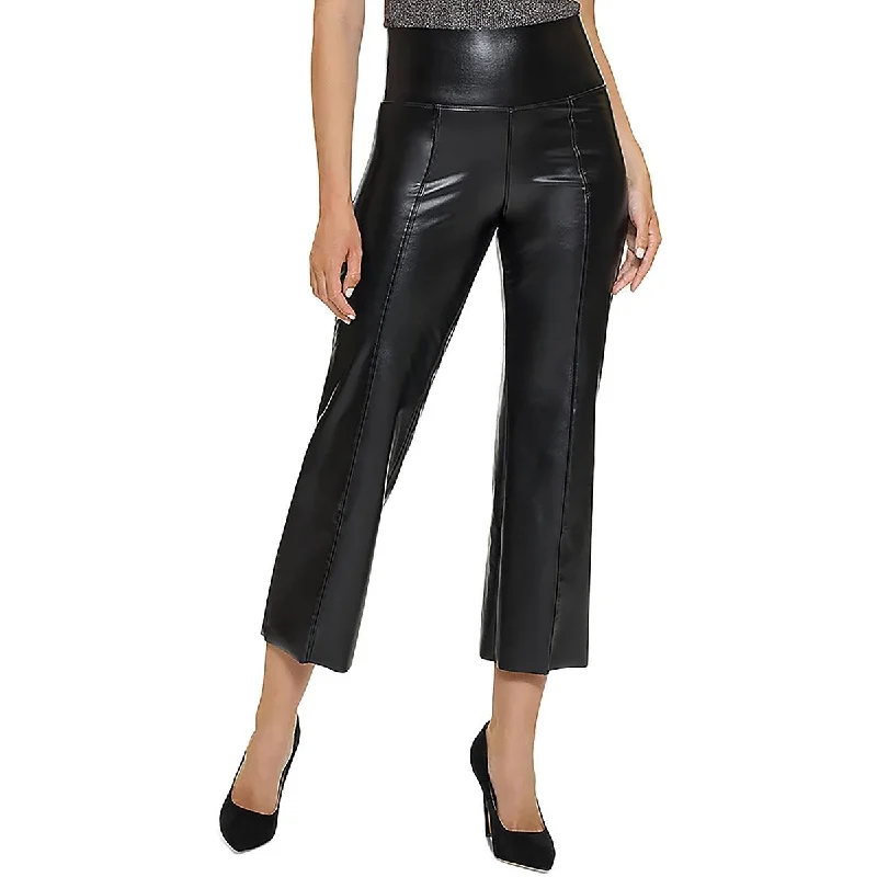 Comfortable Sweaters Hue Womens Faux Leather High Rise Flared Pants