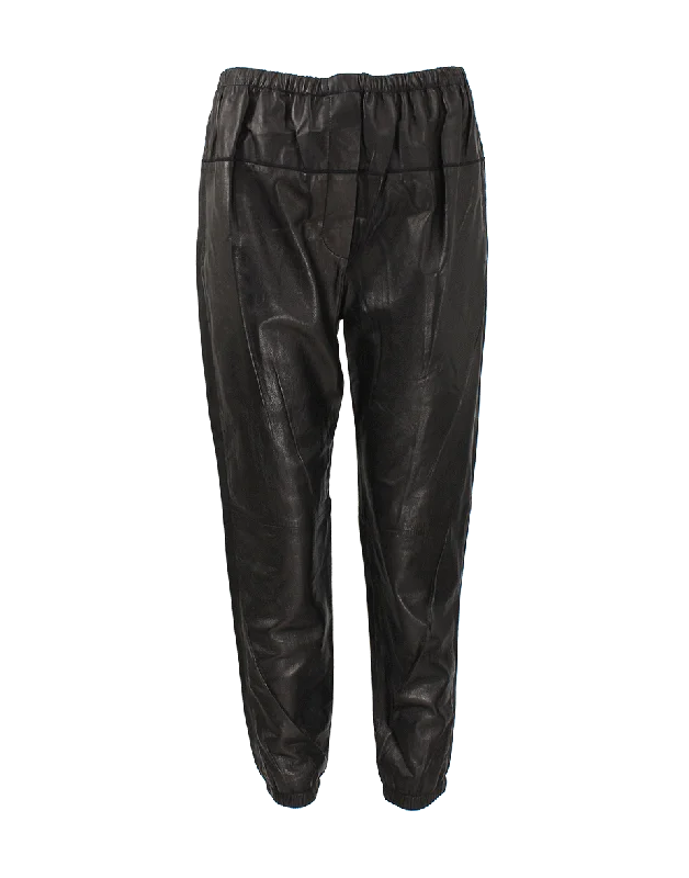 Soft Knitwear Elastic Leather Sweatpants
