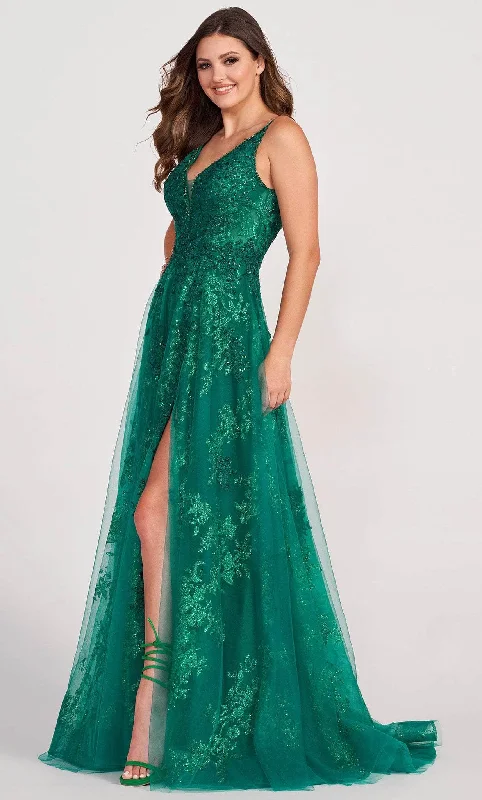 Relaxed Clothing Ellie Wilde EW34107 - V Neck Bare Back A-line Slit Gown