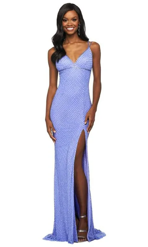 Relaxed Fits Sherri Hill - V-Neck Beaded Sheath Dress 53878 - 1 pc Teal In Size 4 Available