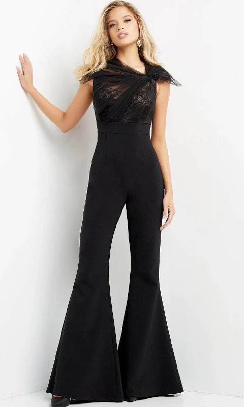 Comfortable Tops Jovani 05676 - Ruched Asymmetric Evening Jumpsuit