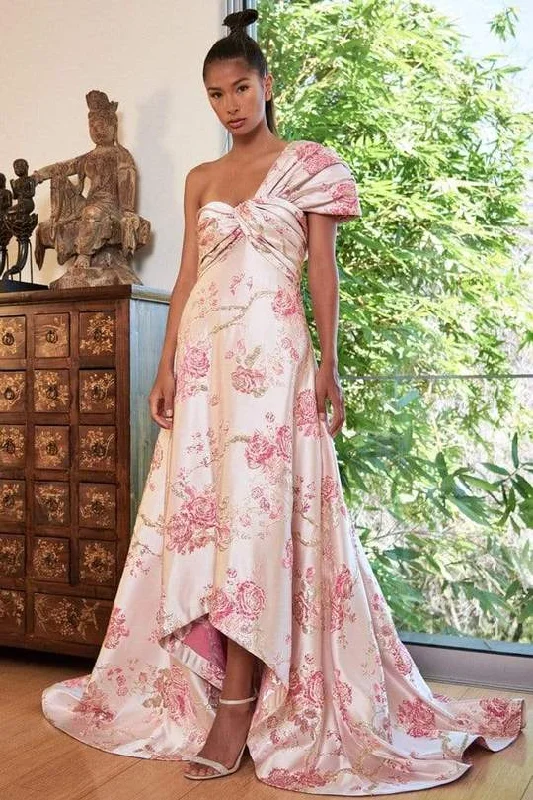 Warm Wear Tadashi Shoji - Asymmetrical Ruched A-Line Gown BPM20371L - 1 pc Blossom In Size 6 Available