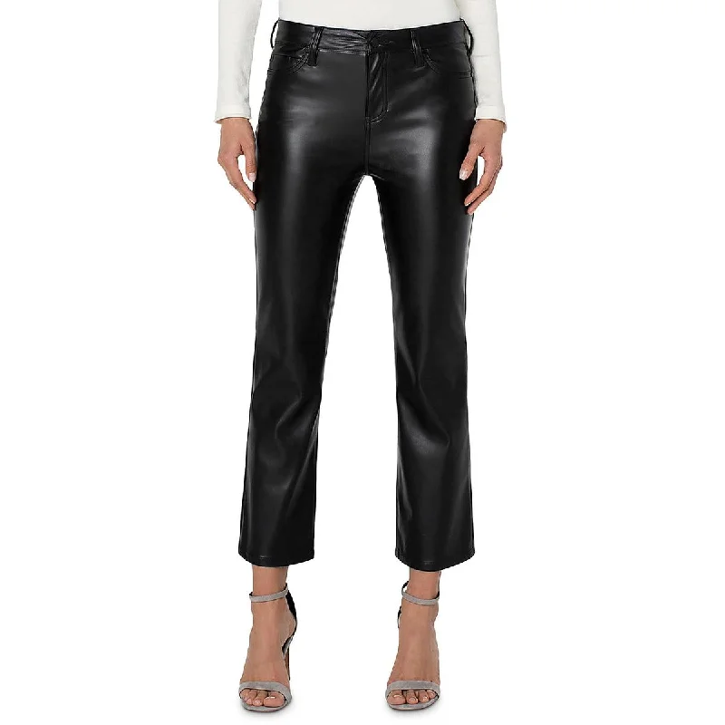 Cozy Fashion Liverpool Womens Hannah Faux Leather High Rise Flared Pants