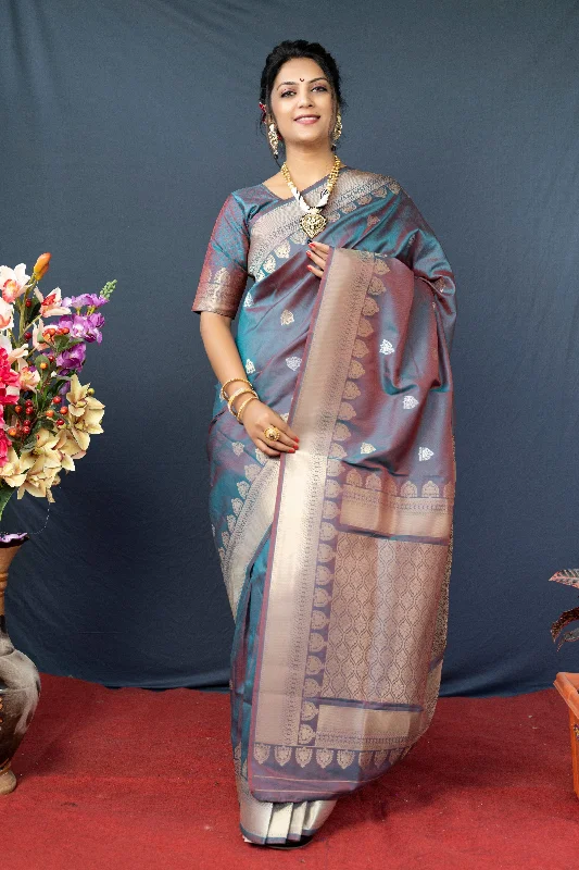 Everyday Chic Women's Grey Woven Banarasi Silk Saree With Blouse  (Saree Blouse Without stitch) - Aastha Fashion
