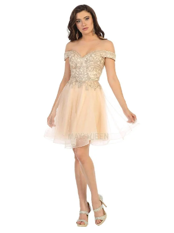 Trendy Looks May Queen - MQ1659 Bead-Appliqued Off Shoulder Tulle Dress