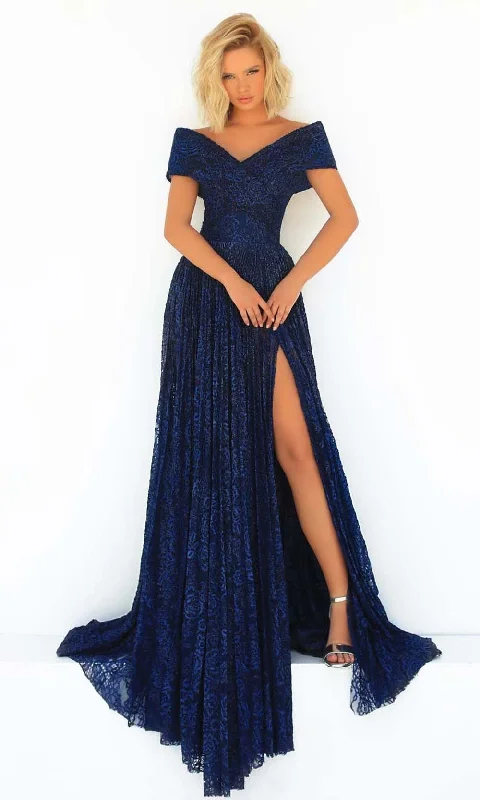 Timeless Outfits Tarik Ediz - 51086 Off Shoulder Pleated Evening Dress