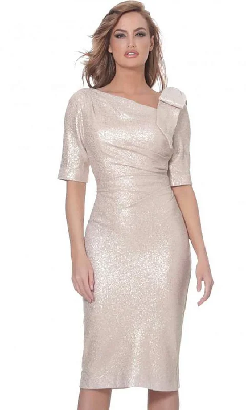 Comfortable Lifestyle Jovani - Asymmetric Neck Knee Length Fitted Dress 03641SC - 1 pc Light Gold In Size 4 Available