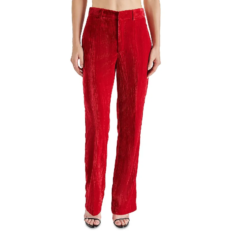 Comfortable Lifestyle Steve Madden Womens Mercer Crushed Velvet Dressy Straight Leg Pants