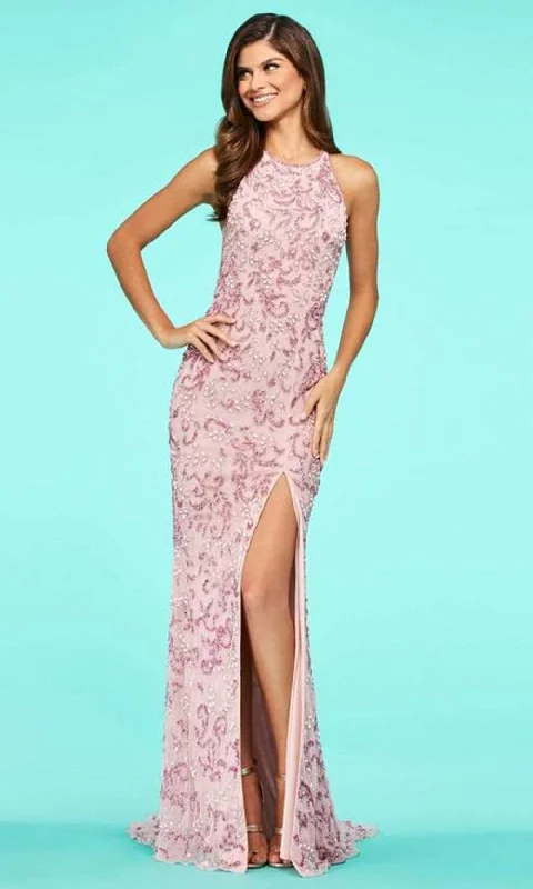 Casual Chic Looks Sherri Hill - Beaded Halter Fitted Long Dress 53564 - 1 pc Pink In Size 6 Available