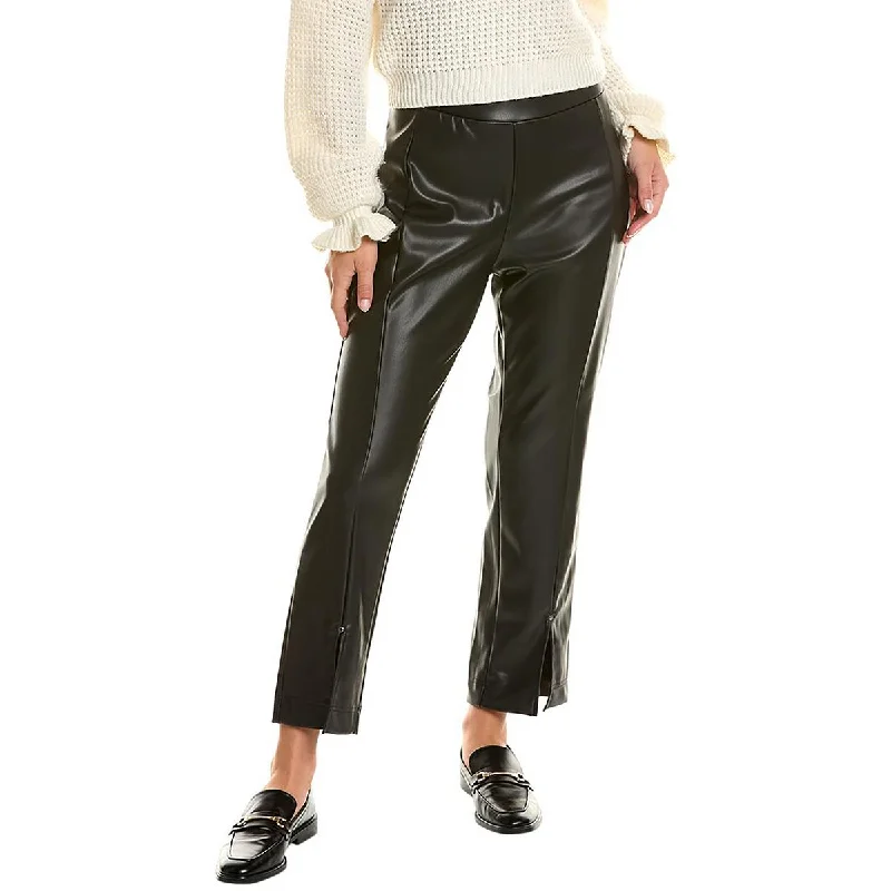 Cozy Chic Wear Nicole Miller Womens Vegan Leather Split Hem High-Waisted Pants