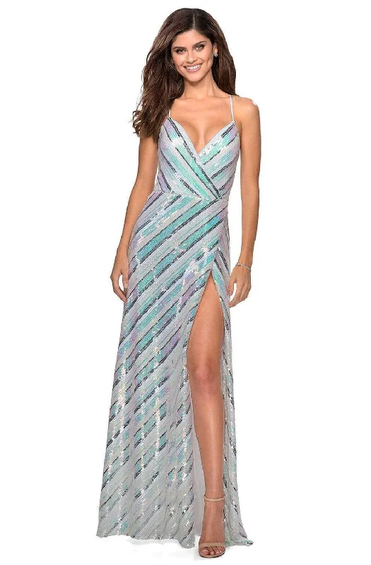 Light Layers La Femme - Sleeveless Spaghetti Straps Sequin A-Line Dress 28717SC - 1 pc White/Multi In Size 10 Available
