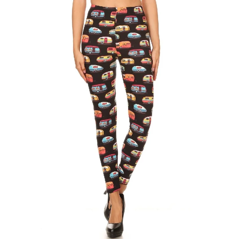 Layered Style Multicolored Campers Printed High Waisted Leggings