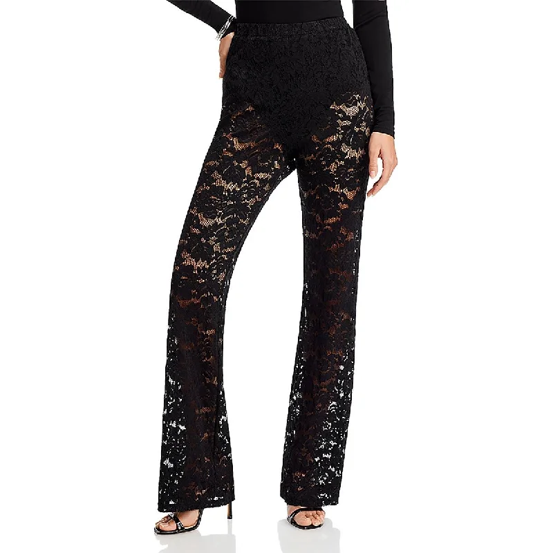 Soft Wearables 4th & Reckless Womens Sheer Floral Flared Pants