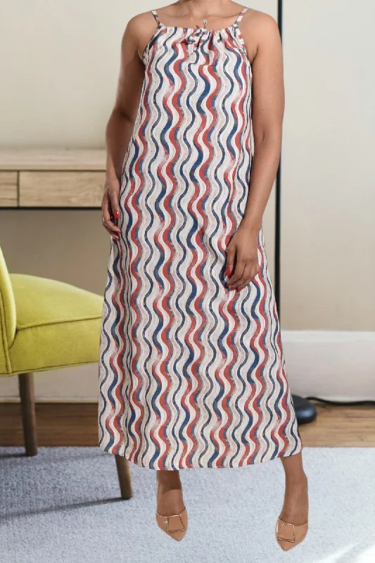 Stylish Jackets Rust Printed Strappy Maxi Tie Dress