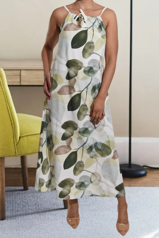 Soft Layers Olive Floral Strappy Maxi Tie Dress