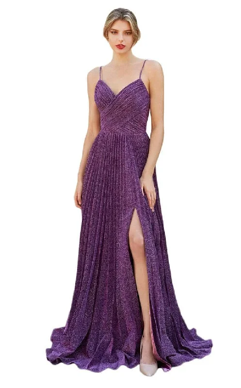 Cozy Fashions Cinderella Divine - V Neck Pleated Metallic A-Line Dress CJ534