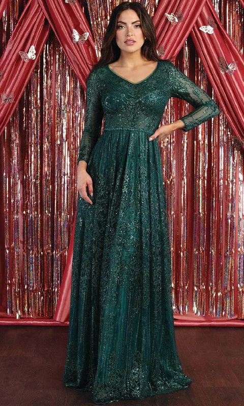 Easygoing Outfits May Queen RQ7920 - Ornated Sheer Bodice Long Sleeve A Line Dress