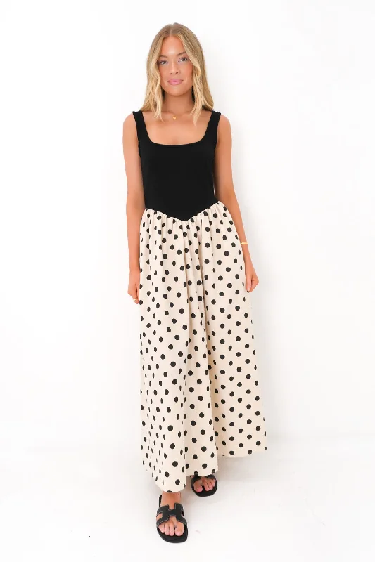 Simple Chic Fernley Maxi Dress Black Oat Dot