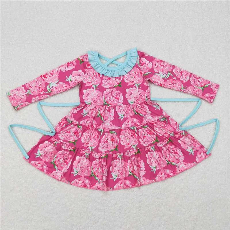 Urban Chic GLD0407  Baby Girls Pink Flowers Long Sleeve Knee Length Dresses