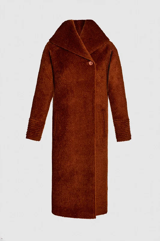 Warm Chic Bouclé Alpaca Long Hooded Coat