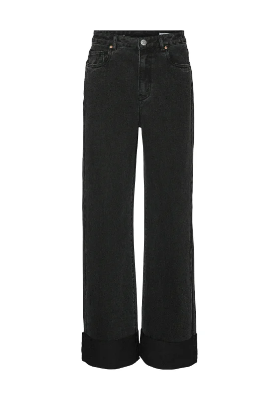 Casual Comfort Vero Moda Kathy Turned Up Hem Wide Leg Jeans, Black