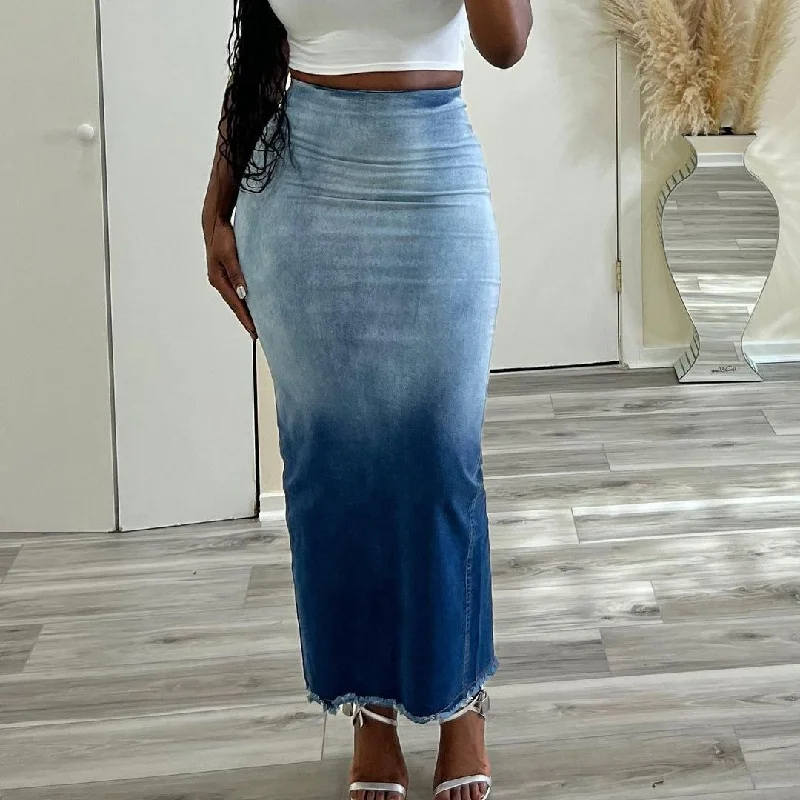 Weekend Comfort Women's Slit Tassel Denim Skirt