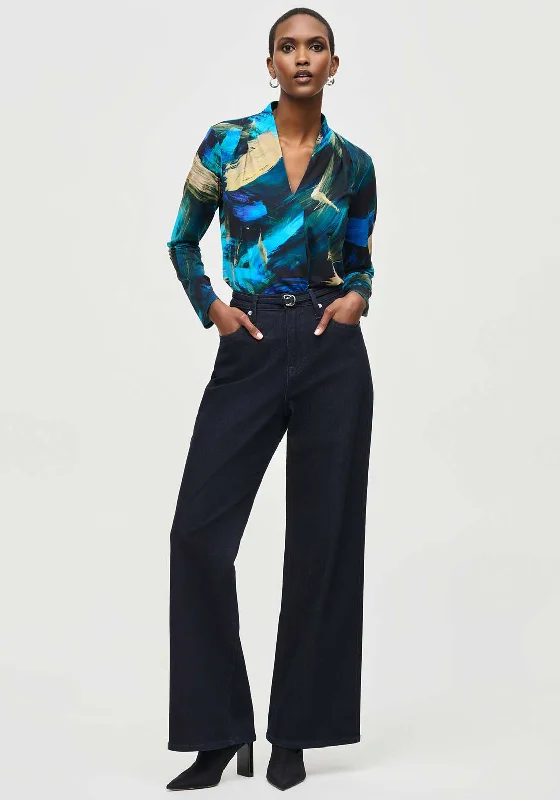 Comfortable Jeans Joseph Ribkoff High Waisted Wide Leg Jeans, Dark Blue
