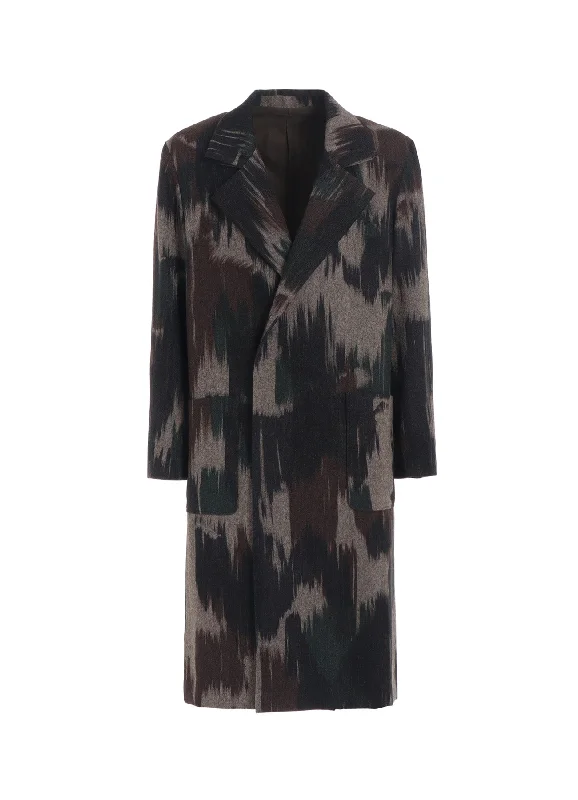 Casual Fit CAMOUFLAGE TWEED DOUBLE-BREASTED SNAP BUTTON LONG COAT