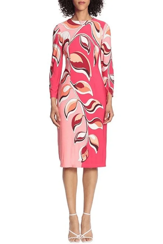 Trendy Layers Maggy London G5296M - Printed Midi Long Sleeve Dress