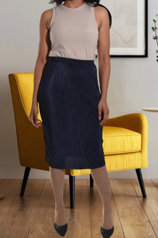 Soft Feel Navy Plisse Midi Skirt