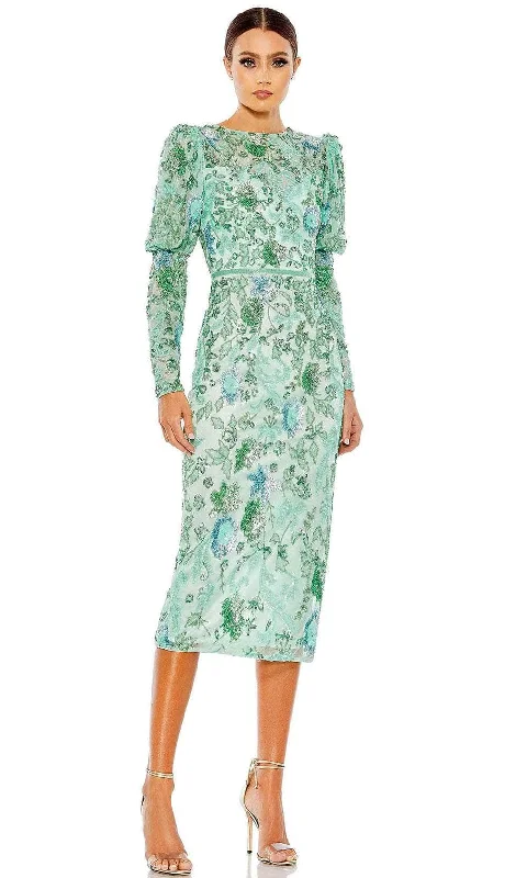 Soft Feel Mac Duggal 5590 - Long Sleeved Tea Length Dress