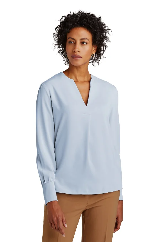 Relaxed Jackets Brooks Brothers Womens Anti Static Open Neck Long Sleeve Blouse - Heritage Blue