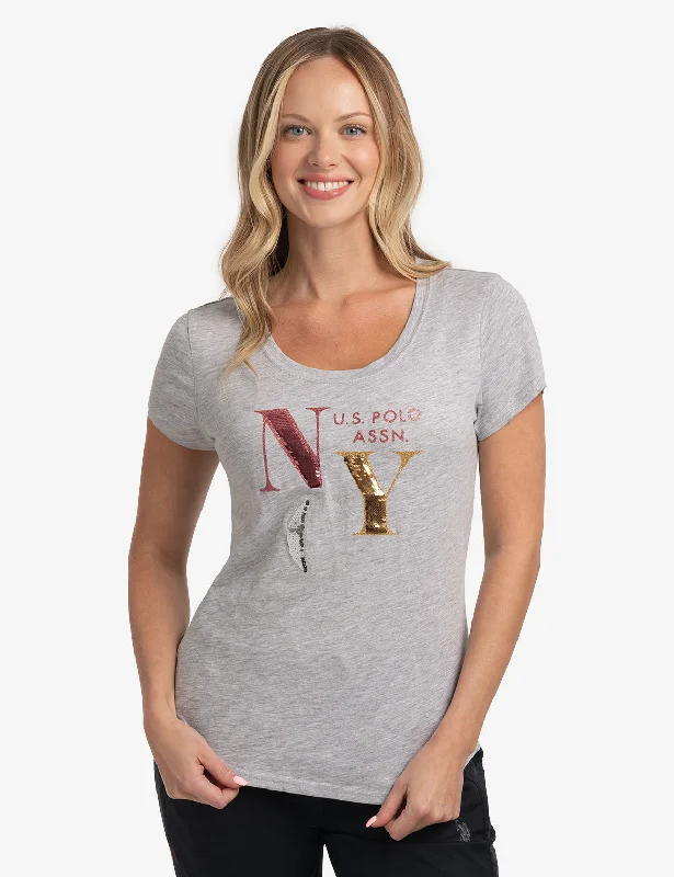 Relaxed Fits NYC SEQUINS SEMI SCOOP JERSEY T-SHIRT