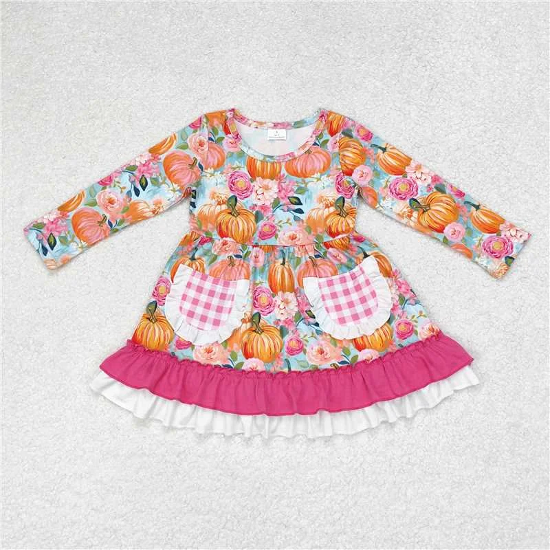 Comfortable Sweaters GLD0532  Baby Girls Pumpkin Flowers Sibling Rompers Dresses Clothes Sets