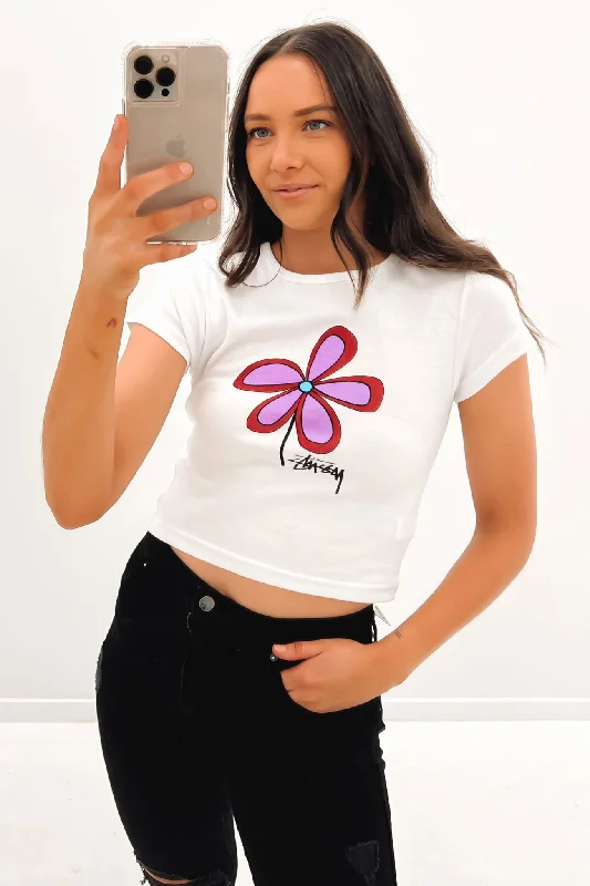 Soft Knitwear Flower Rib Tee White