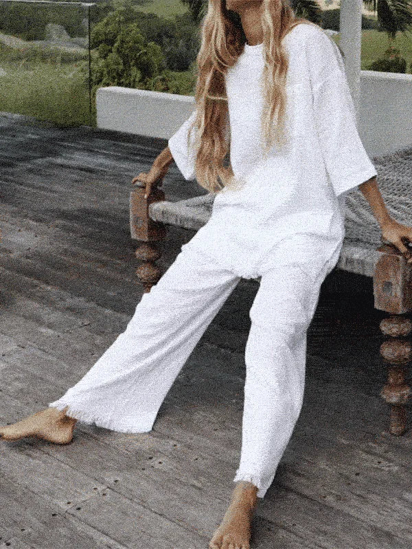 Comfortable Lounge Wear Simple Casual Loose Comfortable Soft Top Pants Suit