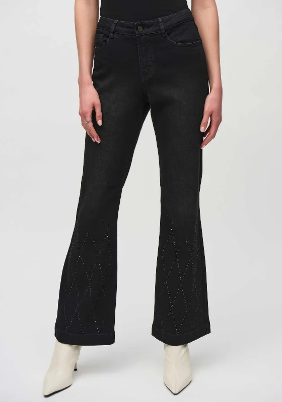 Light Fit Joesph Ribkoff Embellished Mid Rise Flared Jeans, Black